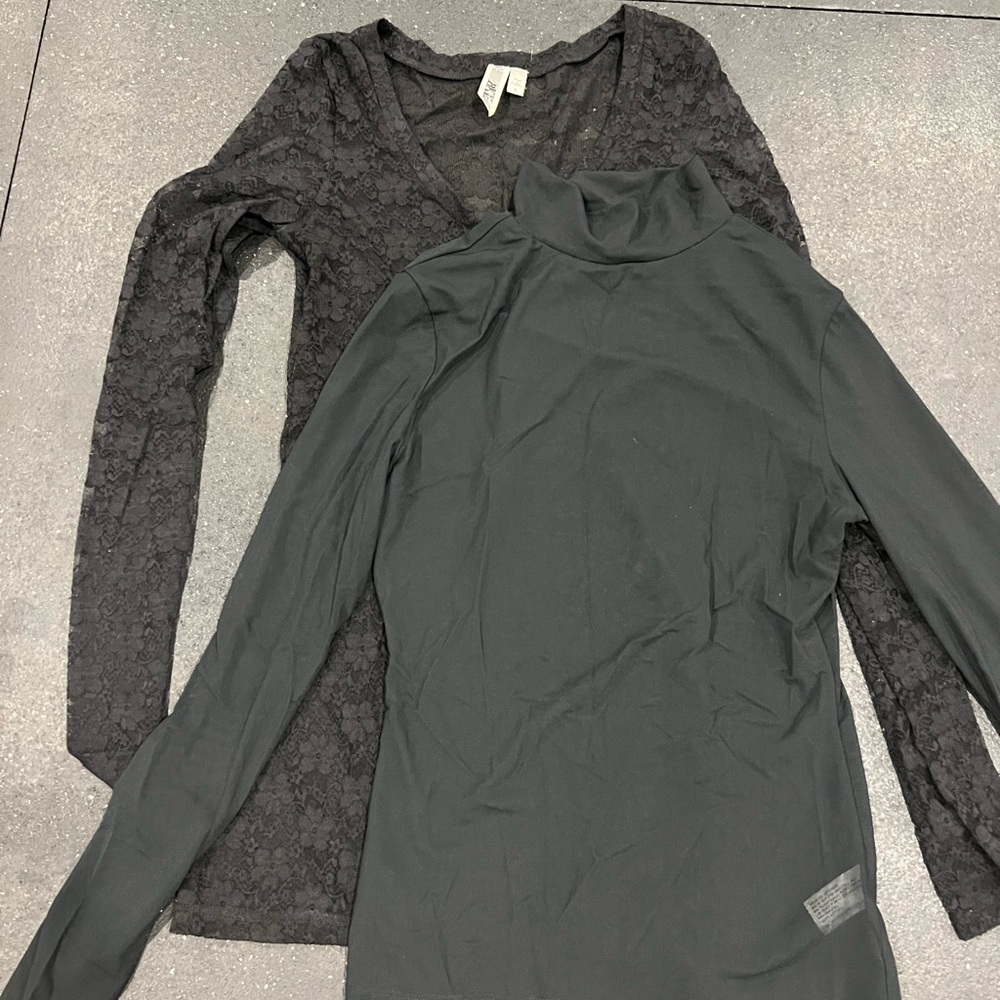 Black Lace and Sheer Turtleneck Top Set